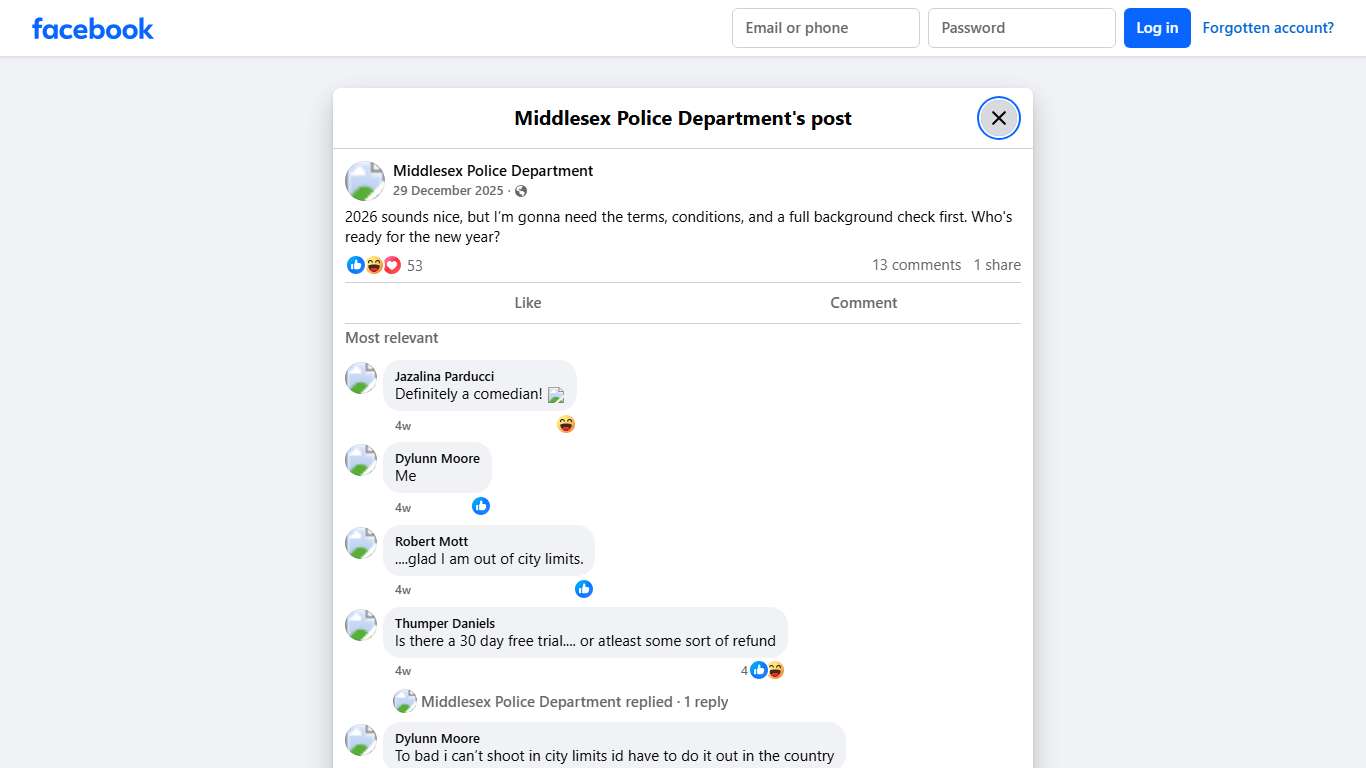 2026 sounds nice, but I’m... - Middlesex Police Department Facebook