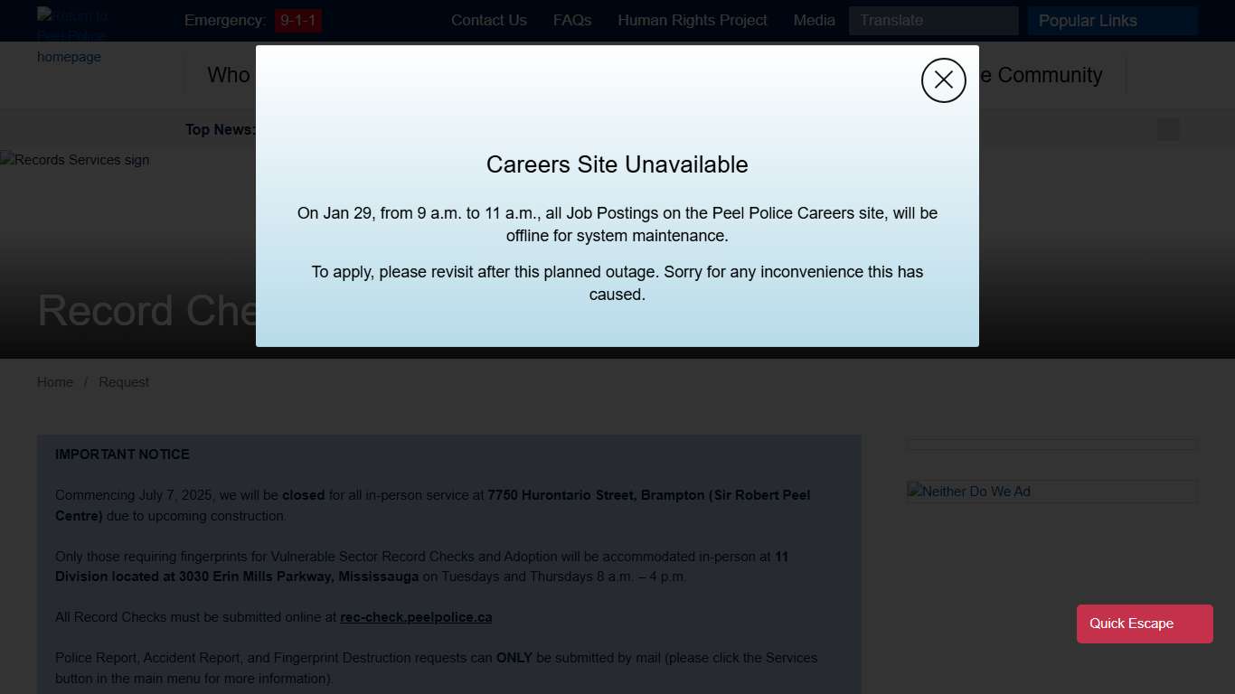 Record Checks and Suspensions Pardons - Peel Regional Police